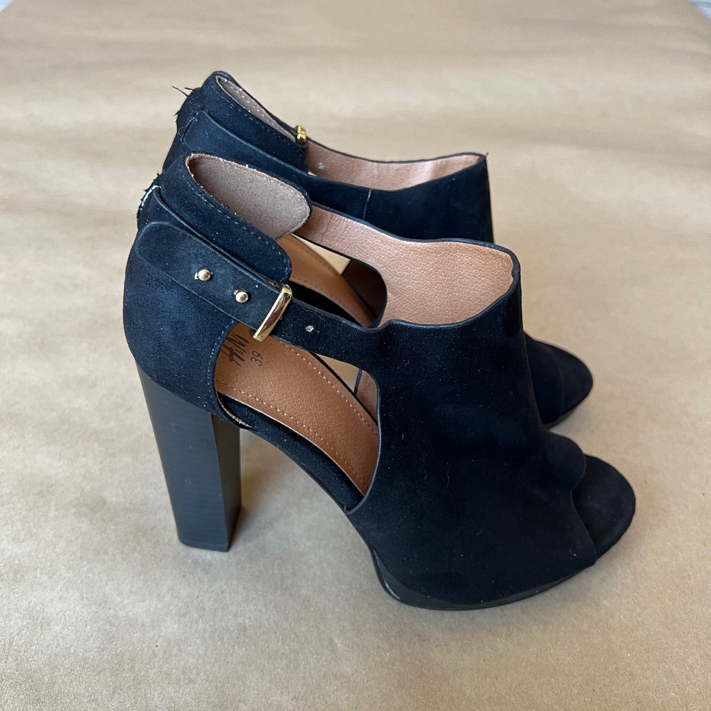 H&M Black Heels Open Toe Ankle Booties